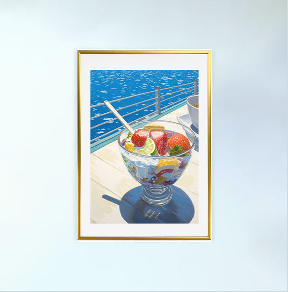 かき氷のアートポスター金フレームあり