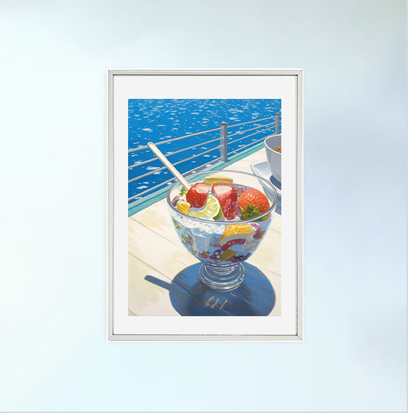 かき氷のアートポスター銀フレームあり