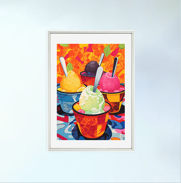 かき氷のアートポスター銀フレームあり