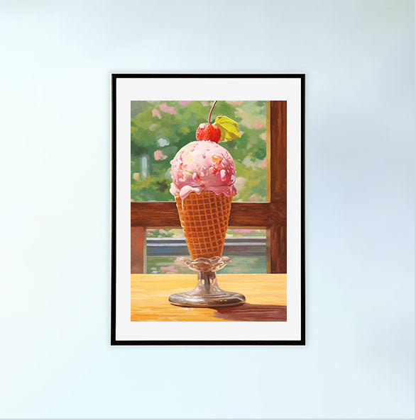 かき氷のアートポスター黒フレームあり