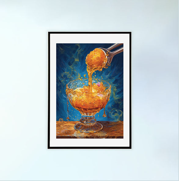 かき氷のアートポスター黒フレームあり