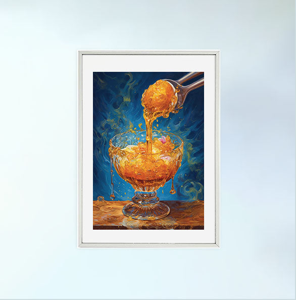 かき氷のアートポスター銀フレームあり