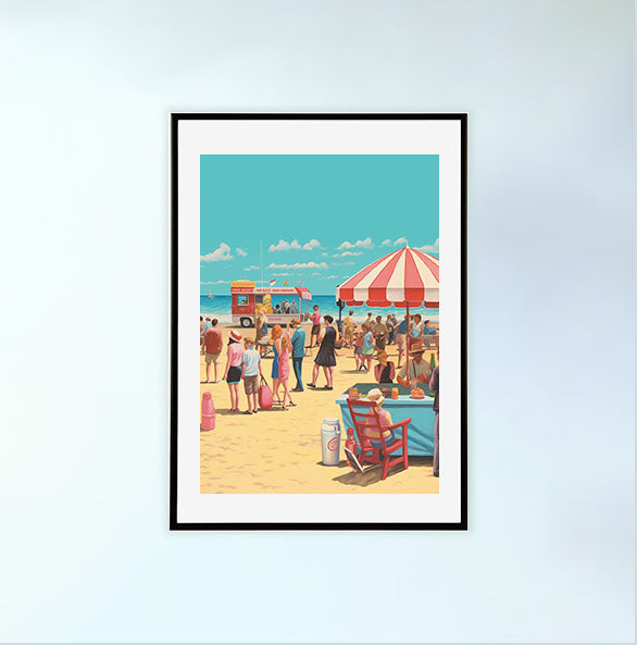 かき氷のアートポスター黒フレームあり