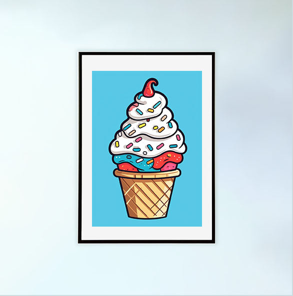 かき氷のアートポスター黒フレームあり