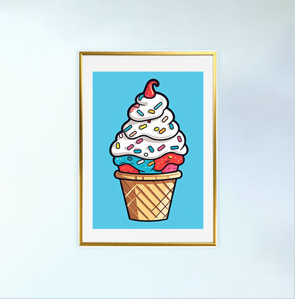 かき氷のアートポスター金フレームあり