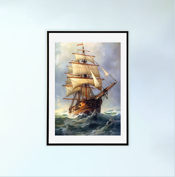 船のアートポスター黒フレームあり