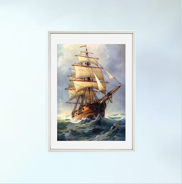 船のアートポスター銀フレームあり