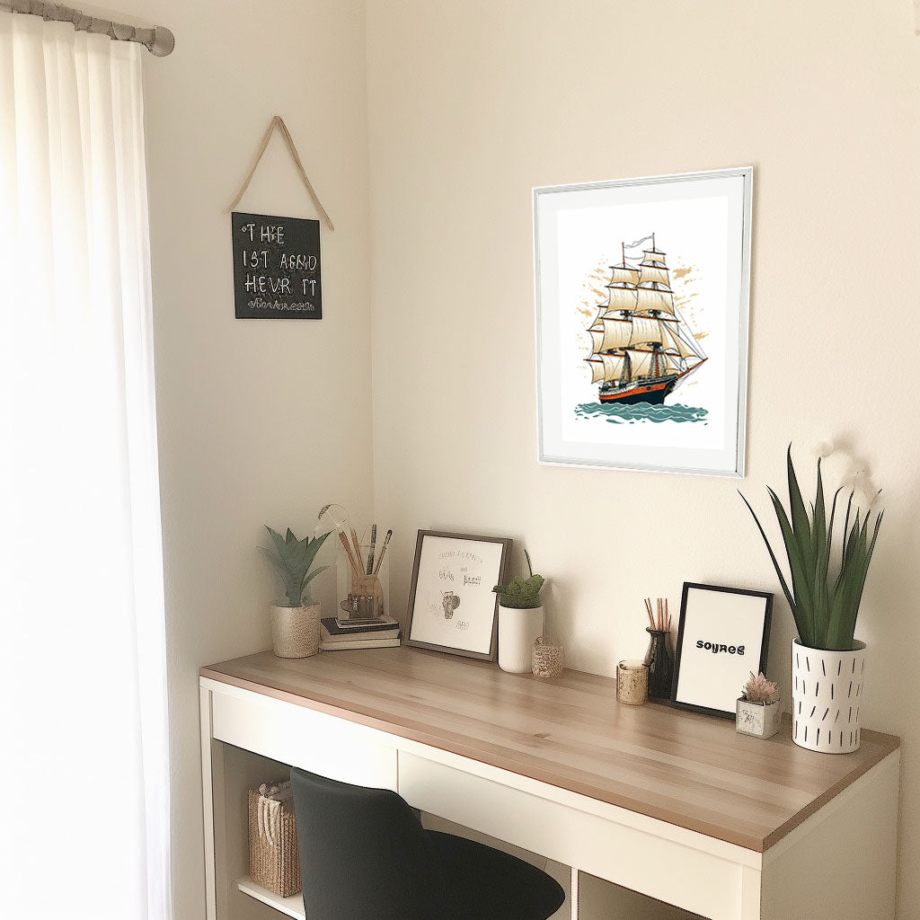 船のアートポスター机配置イメージ
