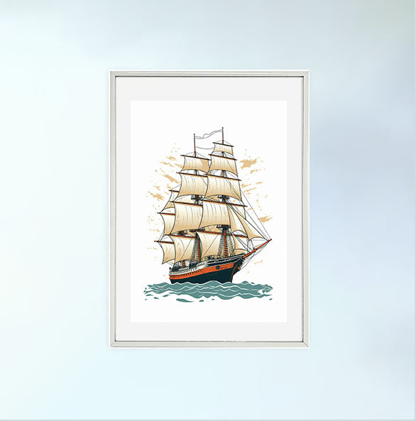 船のアートポスター銀フレームあり