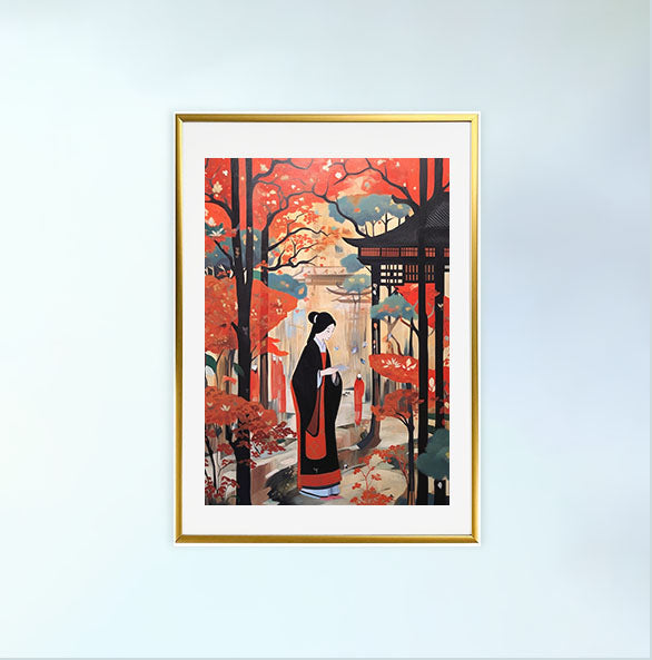 神社のアートポスター金フレームあり