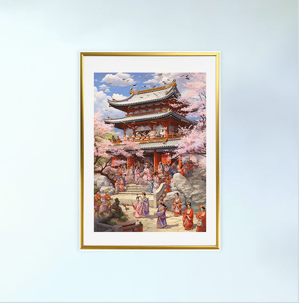 神社のアートポスター金フレームあり