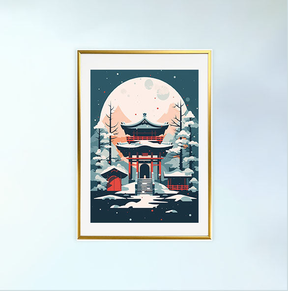 神社のアートポスター金フレームあり