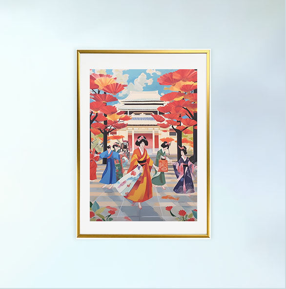 神社のアートポスター金フレームあり