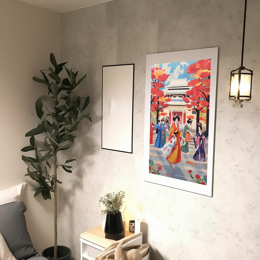 神社のアートポスター廊下配置イメージ