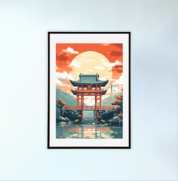 神社のアートポスター黒フレームあり