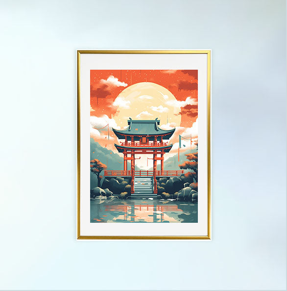 神社のアートポスター金フレームあり