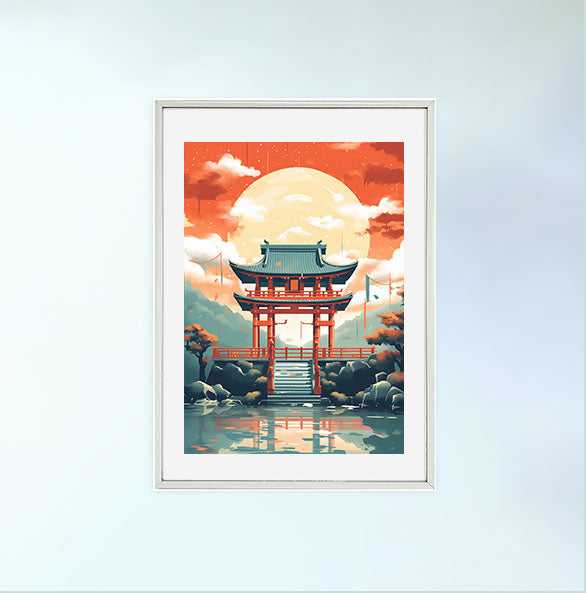 神社のアートポスター銀フレームあり