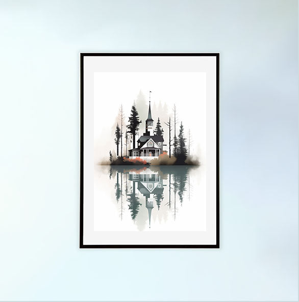 森のアートポスター黒フレームあり