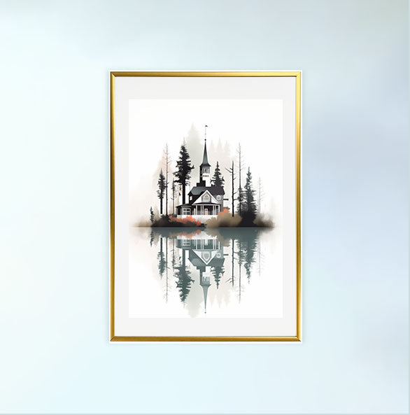 森のアートポスター金フレームあり