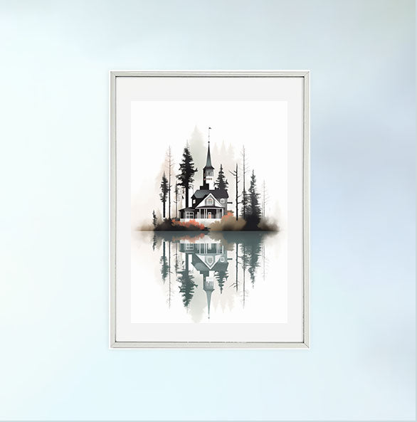 森のアートポスター銀フレームあり