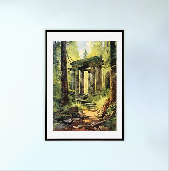 森のアートポスター黒フレームあり
