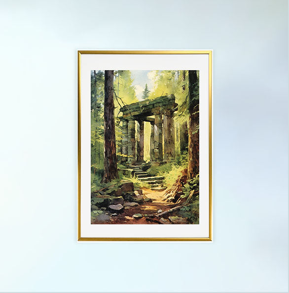 森のアートポスター金フレームあり