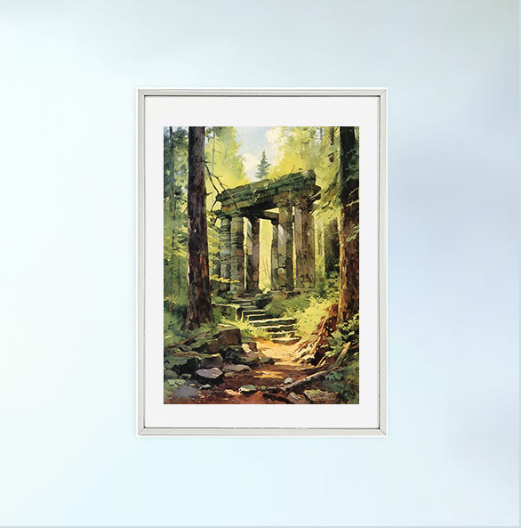 森のアートポスター銀フレームあり