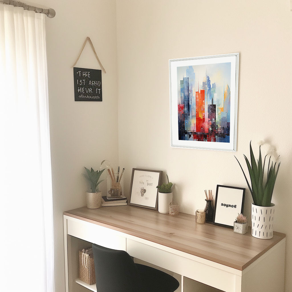 シルエットのアートポスター机配置イメージ