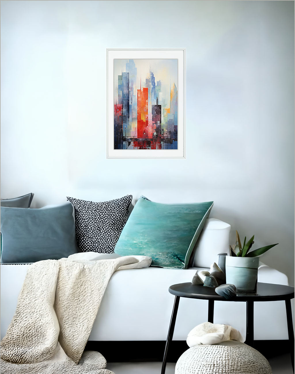 シルエットのアートポスターソファ配置イメージ