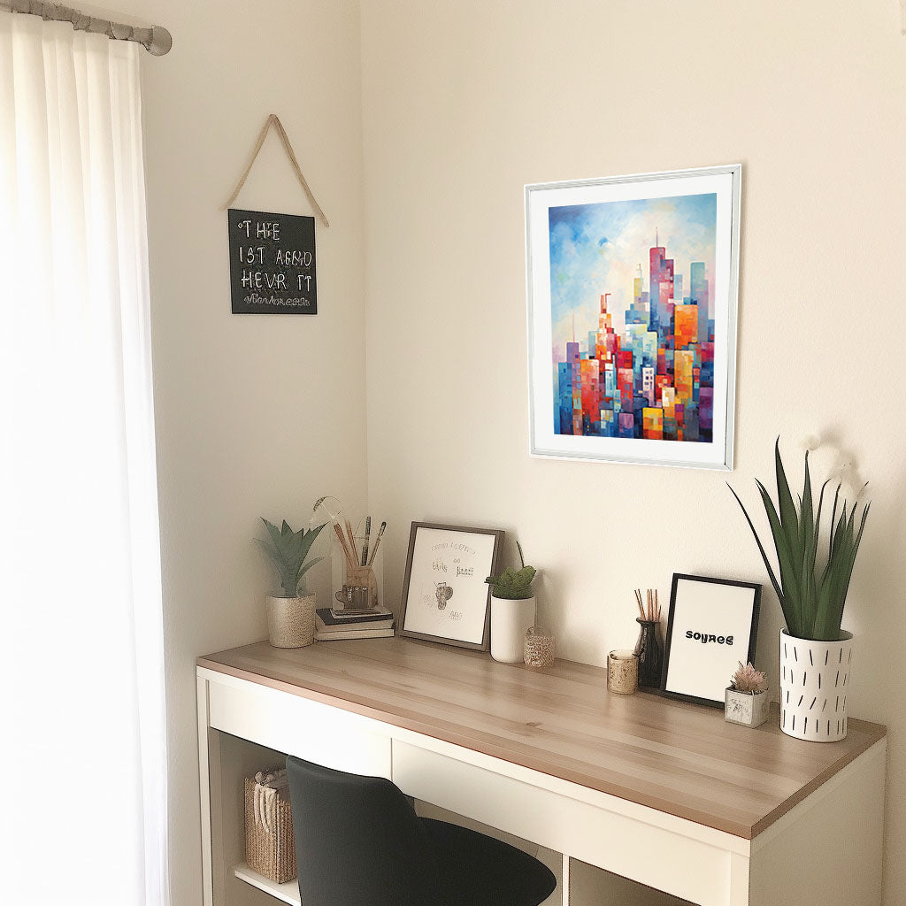 シルエットのアートポスター机配置イメージ