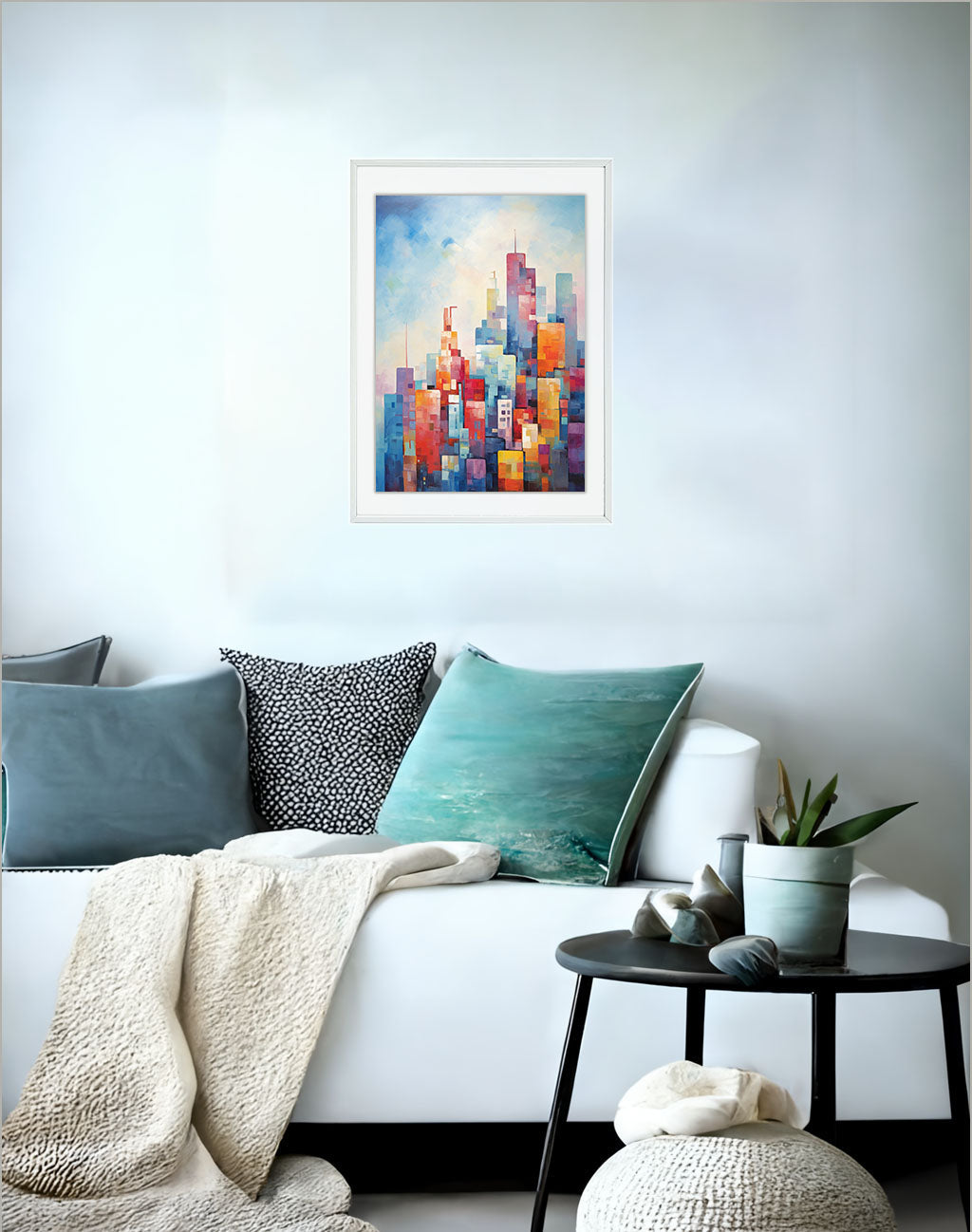 シルエットのアートポスターソファ配置イメージ