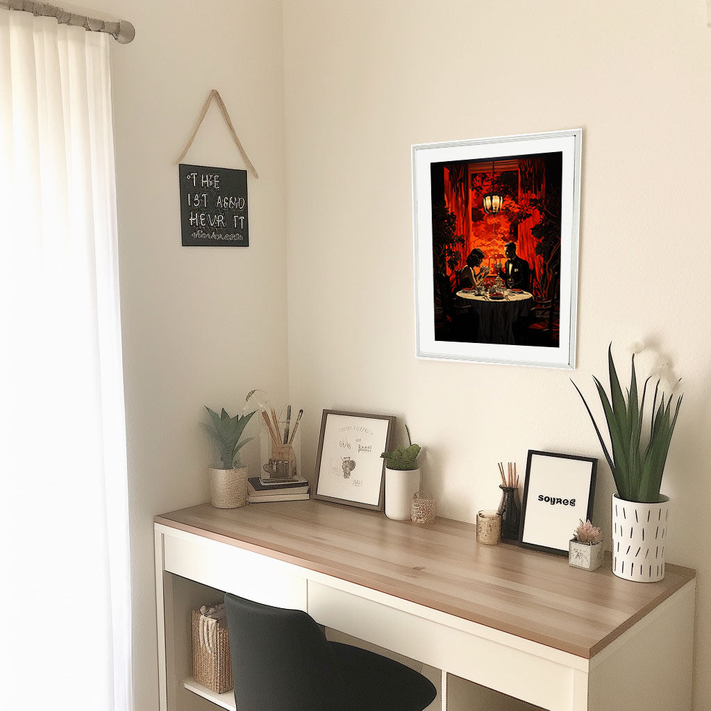 シルエットのアートポスター机配置イメージ