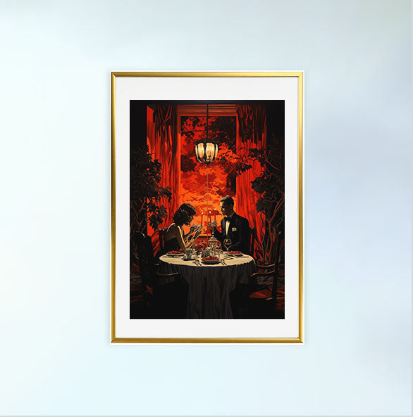 シルエットのアートポスター金フレームあり