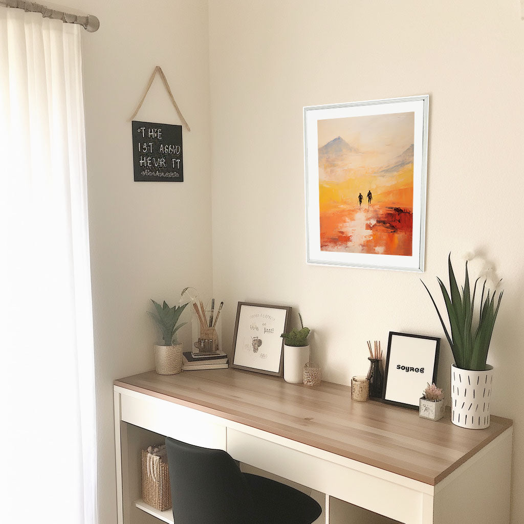 シルエットのアートポスター机配置イメージ