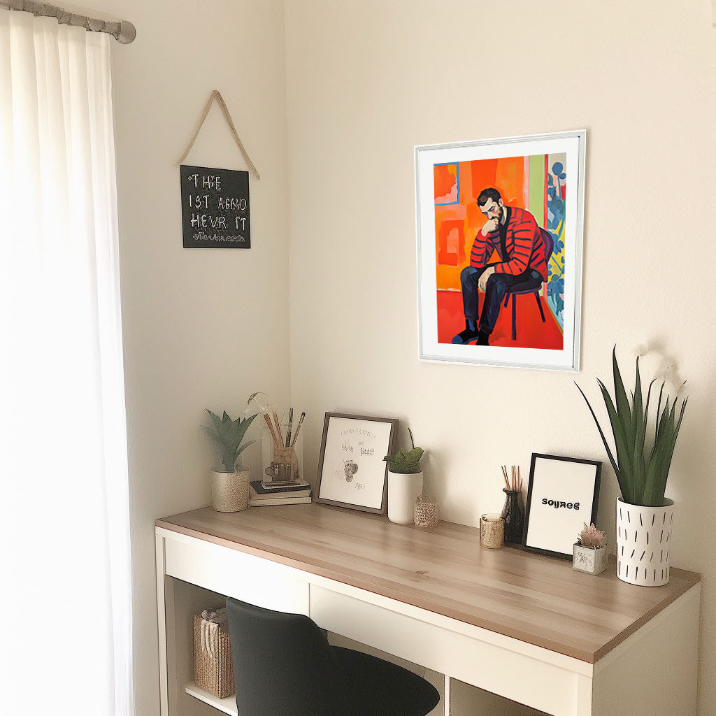 シルエットのアートポスター机配置イメージ