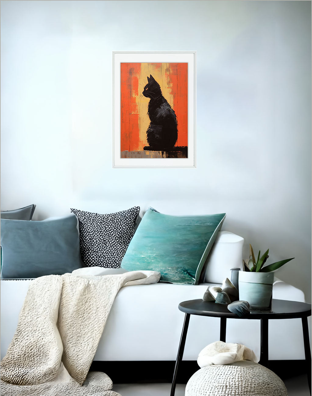 シルエットのアートポスターソファ配置イメージ