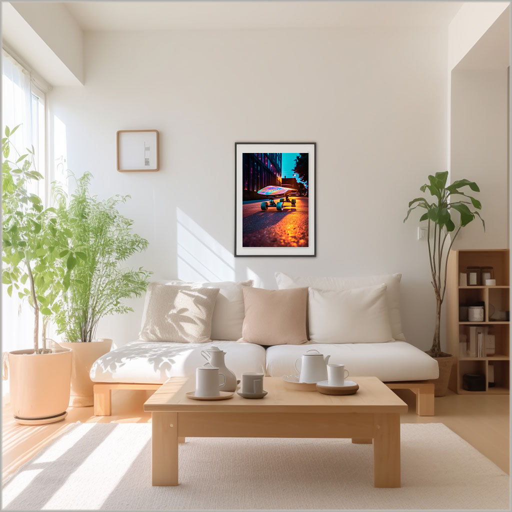 スケートボードのアートポスターリビング配置イメージ