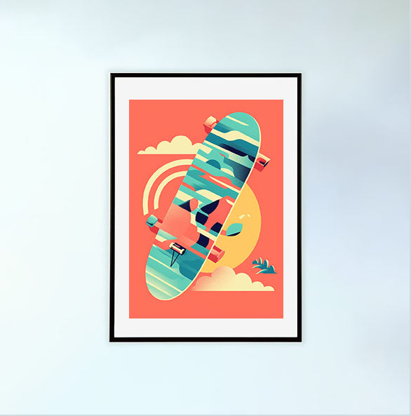 スケートボードのアートポスター黒フレームあり