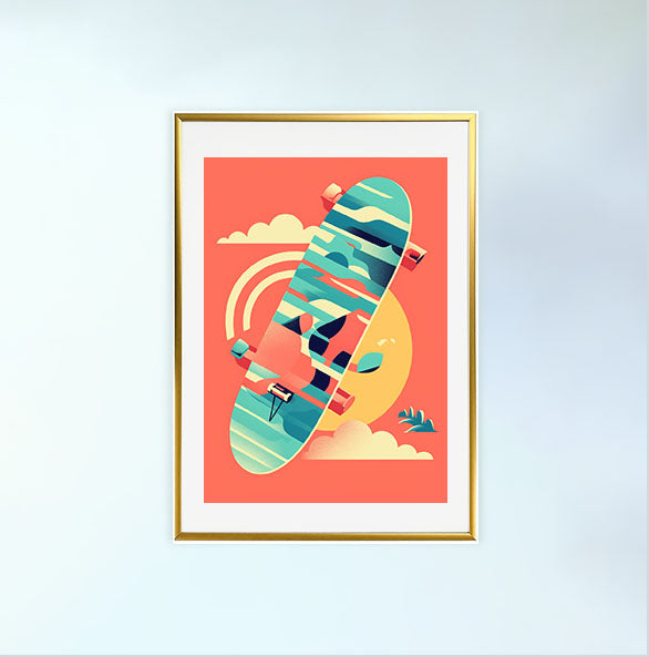 スケートボードのアートポスター金フレームあり