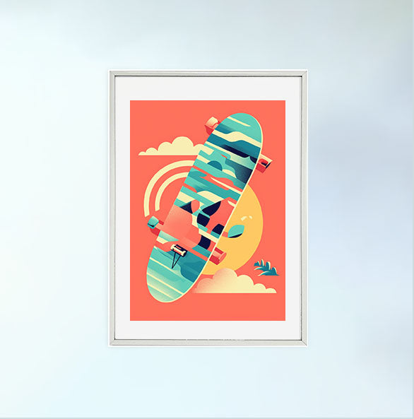 スケートボードのアートポスター銀フレームあり