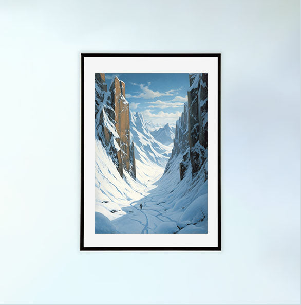 スキーのアートポスター黒フレームあり