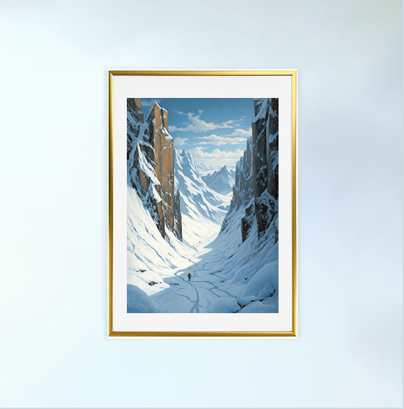 スキーのアートポスター金フレームあり