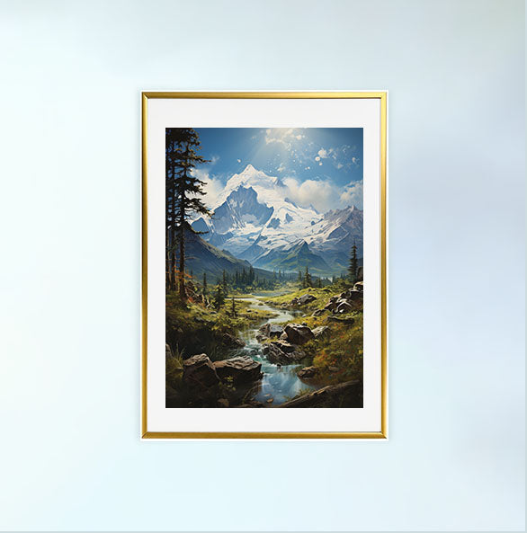 スキーのアートポスター金フレームあり