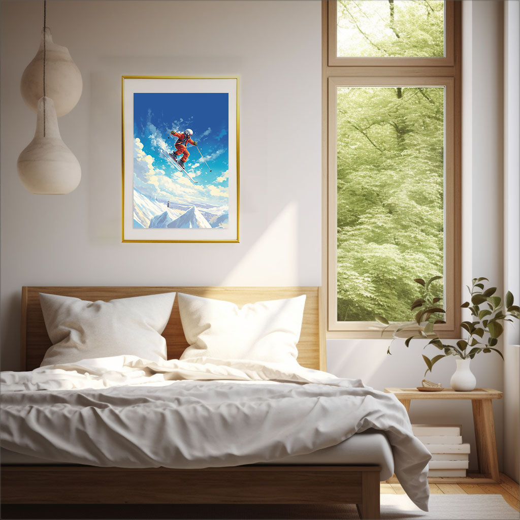 スキーのアートポスター寝室配置イメージ