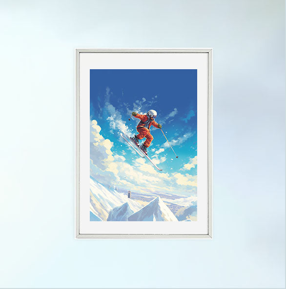 スキーのアートポスター銀フレームあり