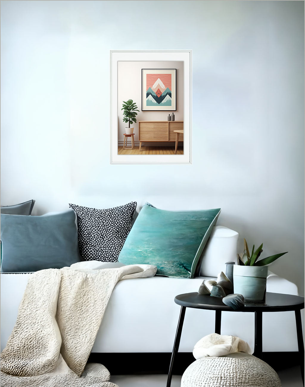 スキーのアートポスターソファ配置イメージ