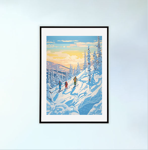 スキーのアートポスター黒フレームあり