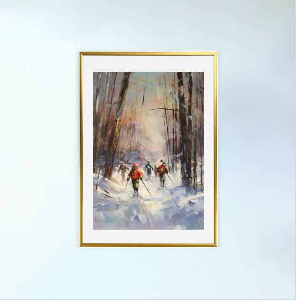 スキーのアートポスター金フレームあり