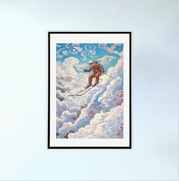 スキーのアートポスター黒フレームあり