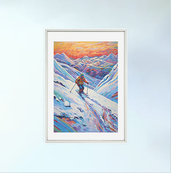 スキーのアートポスター銀フレームあり
